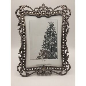 Vintage Style Kohl's Silver Ornate 5x7 Picture Frame Faux Pearl Rhinestone